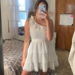 White one strap ruffle dress